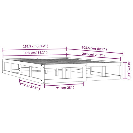 Posteljni okvir siv 150x200 cm trden les