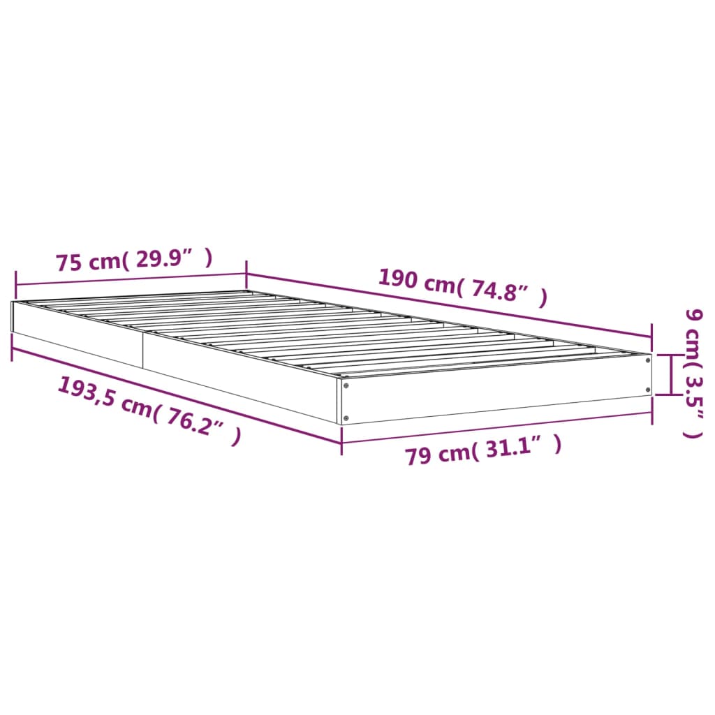 Posteljni okvir siv 75x190 cm trdna borovina