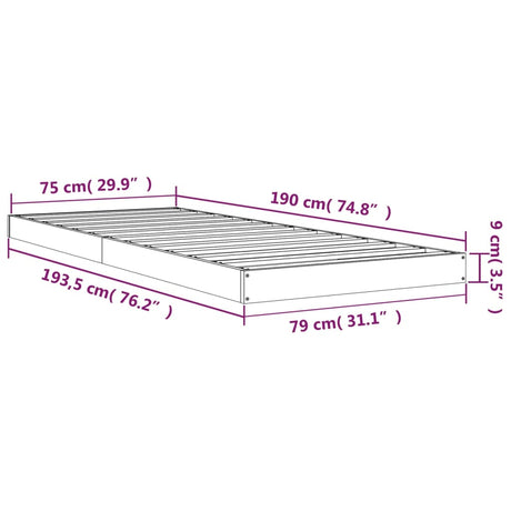 Posteljni okvir siv 75x190 cm trdna borovina