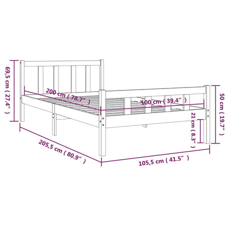 Posteljni okvir siv iz trdnega lesa 100x200 cm