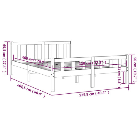 Posteljni okvir siv iz trdnega lesa 120x200 cm