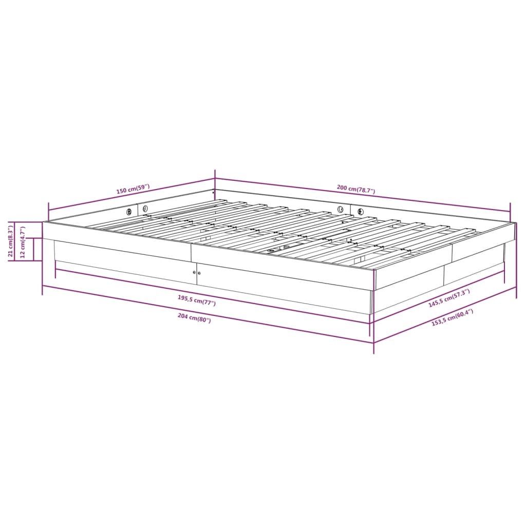 Posteljni okvir siv iz trdnega lesa 150x200 cm