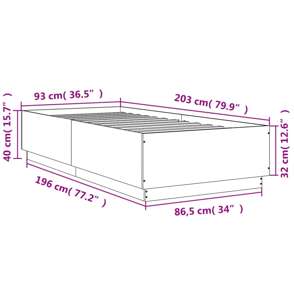 Posteljni okvir siva sonoma 90x200 cm inženirski les