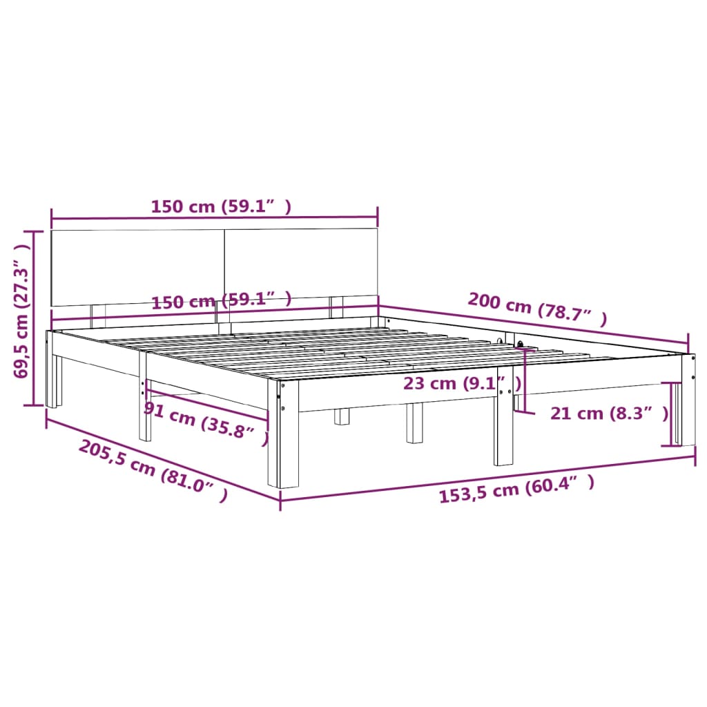 Posteljni okvir trden les 150x200 cm