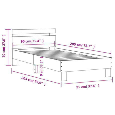 Posteljni okvir z vzglavjem bel 90x200 cm inženirski les