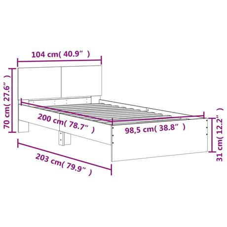 Posteljni okvir z vzglavjem črn 100x200 cm inženirski les