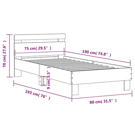 Posteljni okvir z vzglavjem črn 75x190 cm inženirski les