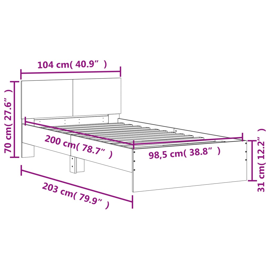 Posteljni okvir z vzglavjem dimljen hrast 100x200 cm inž. les