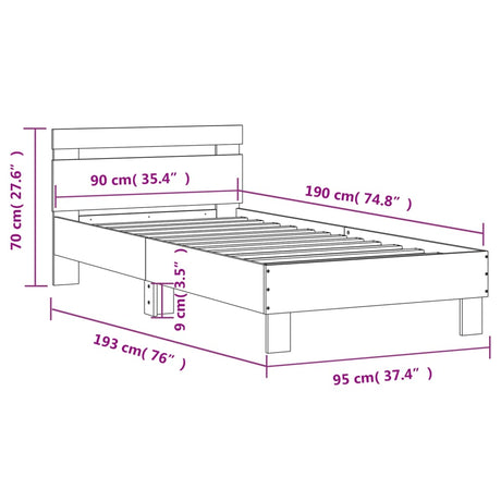 Posteljni okvir z vzglavjem rjavi hrast 90x190 cm inž. les