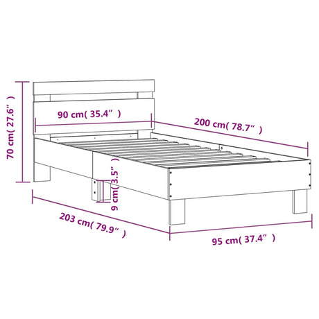 Posteljni okvir z vzglavjem rjavi hrast 90x200 cm inž. les