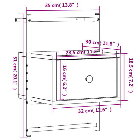 Stenska nočna omarica 2 kosa dimljen hrast 35x30x51 cm inž. les