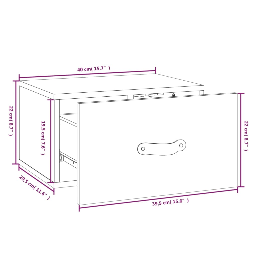 Stenska nočna omarica 2 kosa siva 40x29,5x22 cm