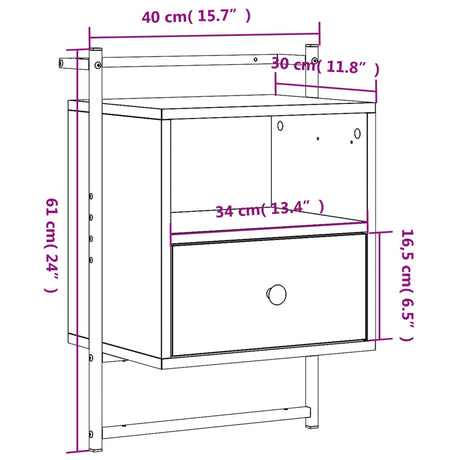 Stenska nočna omarica 2 kosa siva sonoma 40x30x61 cm inž. les