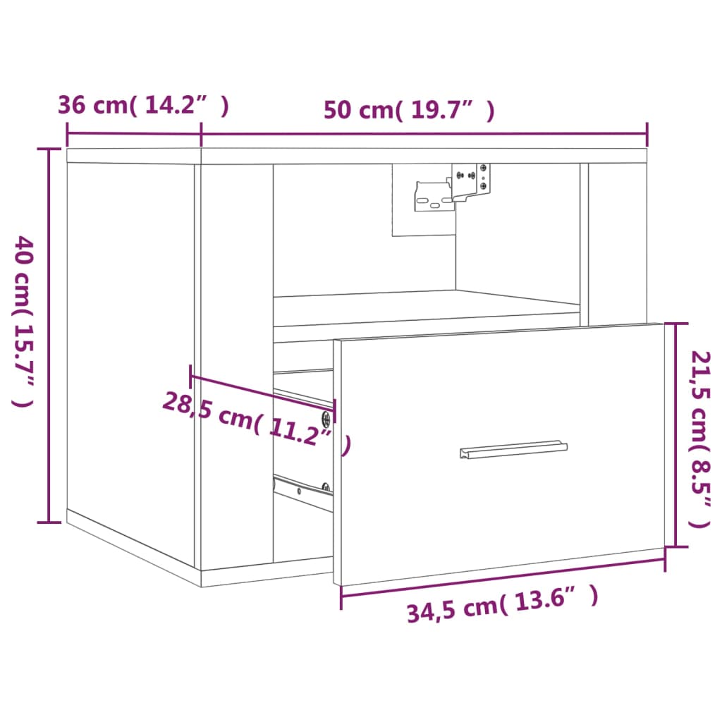 Stenska nočna omarica 2 kosa sonoma hrast 50x36x40 cm