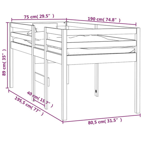 Visoka postelja 75x190 cm trdna borovina