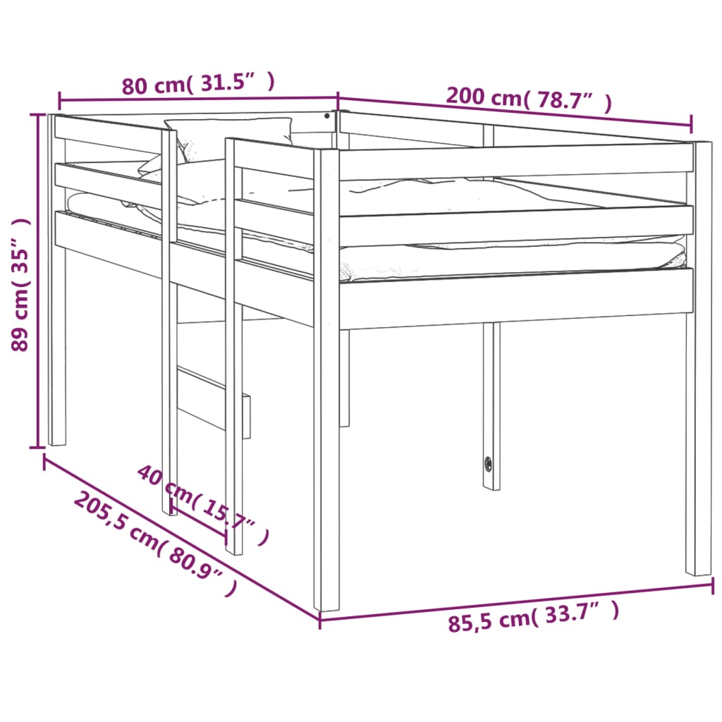 Visoka postelja 80x200 cm trdna borovina