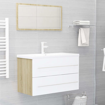 2-delni komplet kopalniškega pohištva bel in sonoma hrast