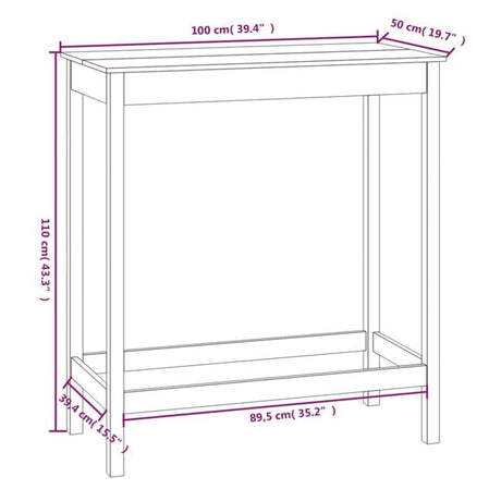 Barska miza bela 100x50x110 cm trdna borovina